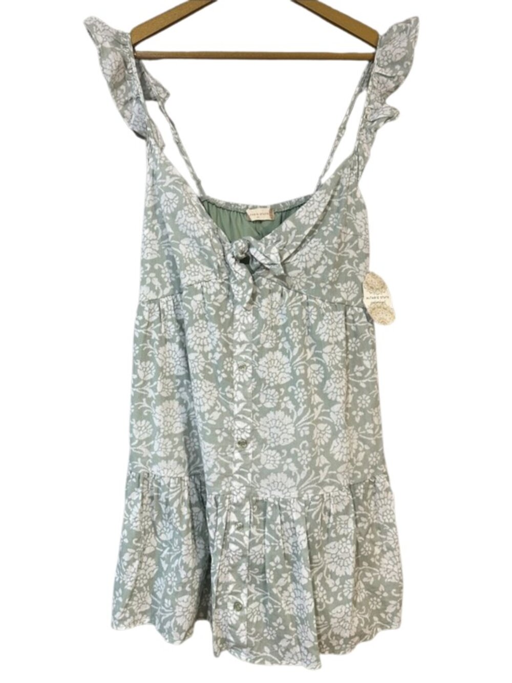 NWT Altar’d State Sage Green Floral Mini Dress Size Medium Ruffle Cottagecore